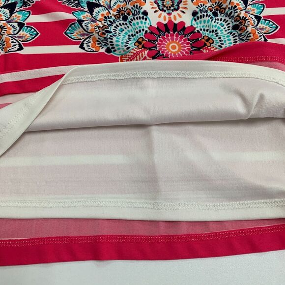 Eliza J Shift Dress Womens 8 Short Sleeve Floral Stripe Back Zip Lined Stretch - Picture 11 of 15